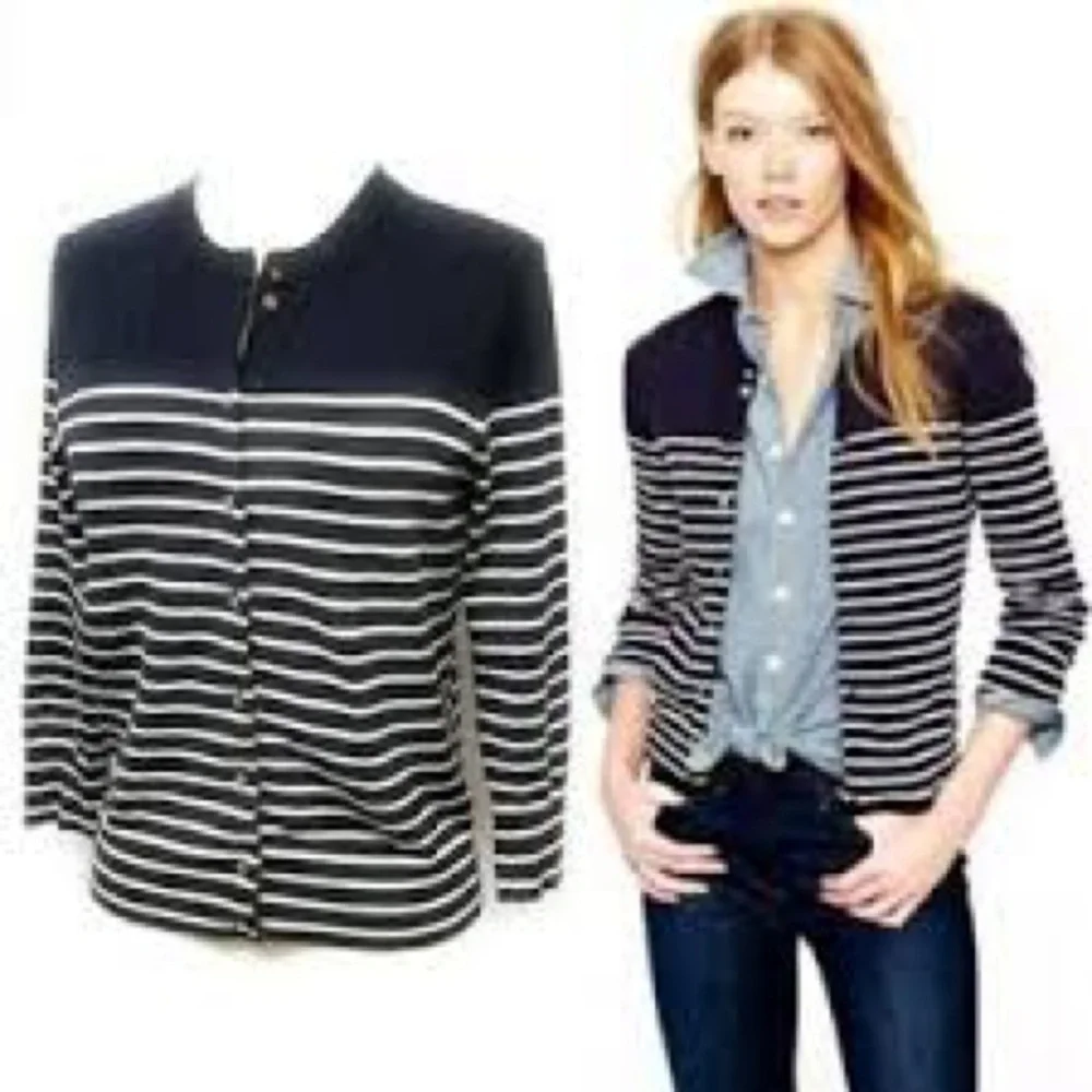 J.‎ Crew Navy Blue Stripe open front  Sweater size small